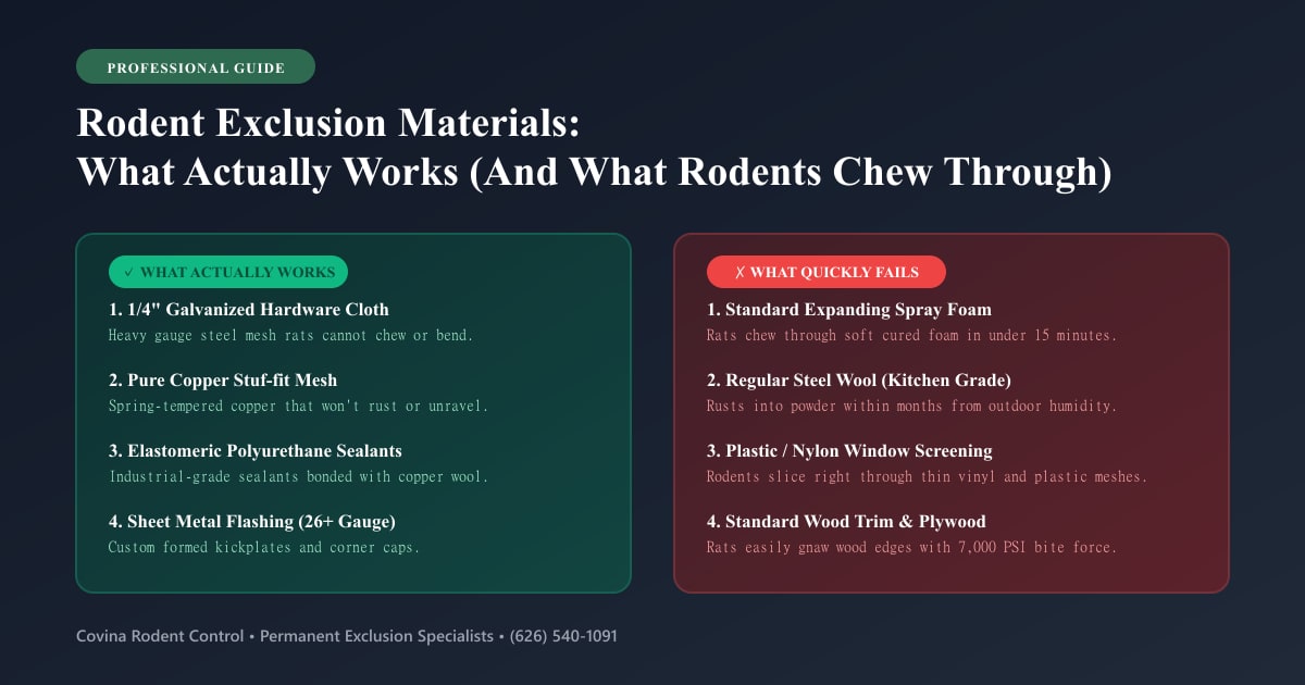 Professional rodent exclusion materials vs failing materials comparison guide